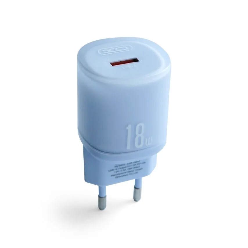 Зарядний пристрій XO 18W 1USB Quick Charge 3.0 синій з кабелем Lightning 1м
