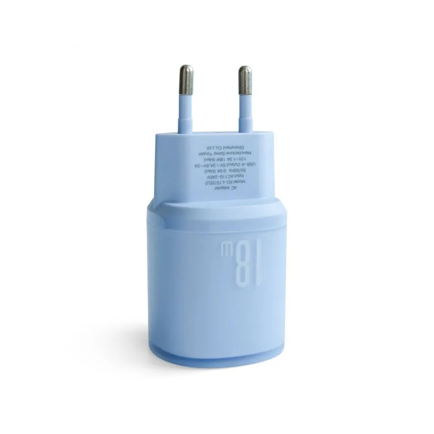 Зарядний пристрій XO 18W 1USB Quick Charge 3.0 синій з кабелем Lightning 1м