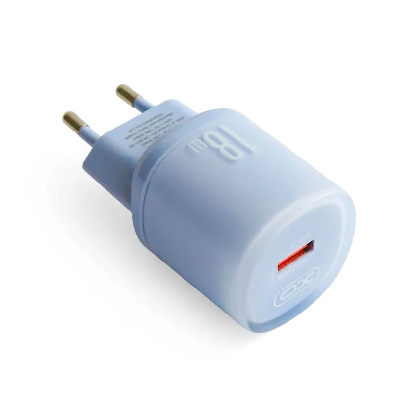 Зарядний пристрій XO 18W 1USB Quick Charge 3.0 синій з кабелем Lightning 1м