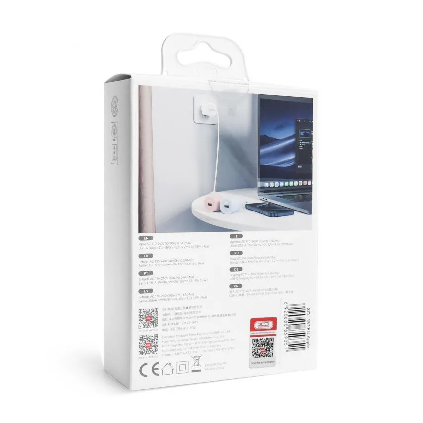 Зарядний пристрій XO 18W 1USB Quick Charge 3.0 синій з кабелем Lightning 1м