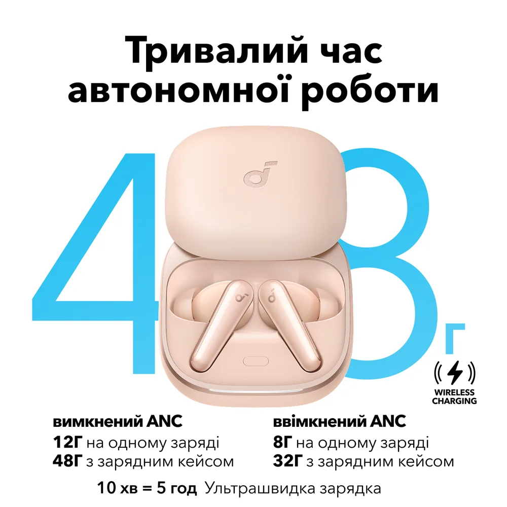 Наушники Anker беспроводные вакуумные розовые для спорта с защитой от влаги IP55