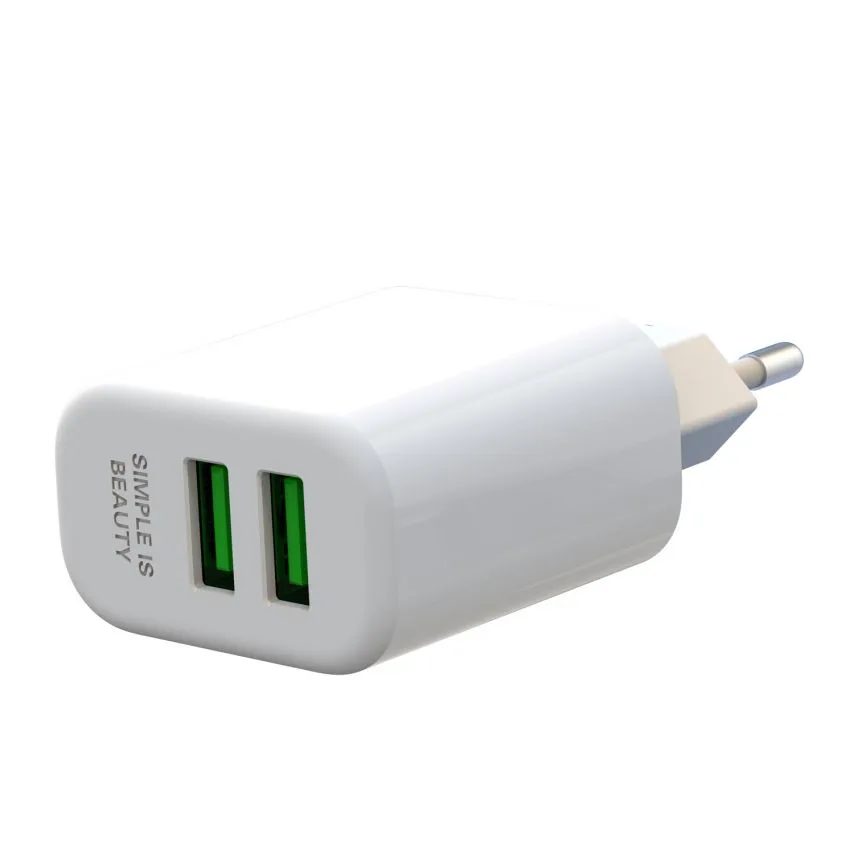 Мережевий зарядний пристрій XO адаптер 2USB 2,4A 12W білий