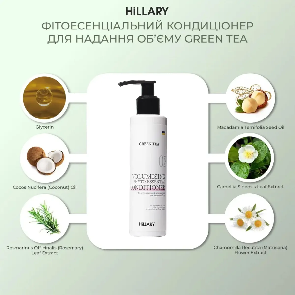 Фітоесенціальний кондиціонер для надання об’єму Green Tea Hillary Green Tea Volumising Phyto-essential Conditi