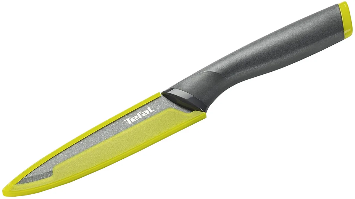 Універсальний кухонний ніж Tefal Fresh Kitchen, 12 см, з чохлом, нержавіюча сталь, пластик, сірий.