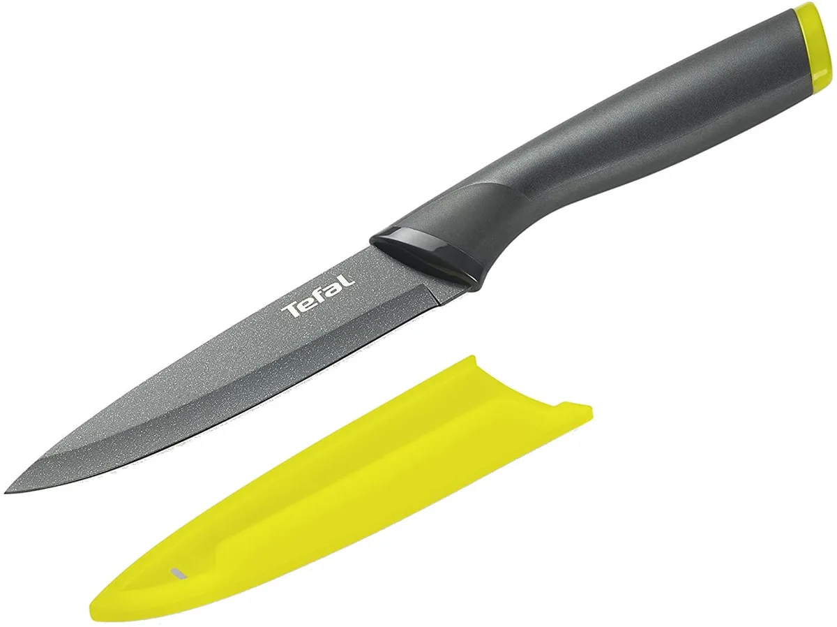 Універсальний кухонний ніж Tefal Fresh Kitchen, 12 см, з чохлом, нержавіюча сталь, пластик, сірий.