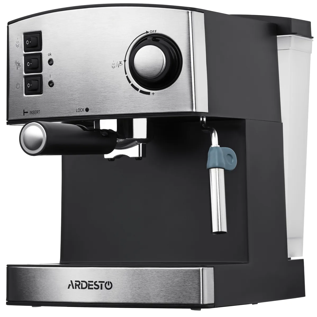 Кавоварка ARDESTO ріжкова Steel Collection 1.6л, для меленої кави, з ручним капучинатором, сріблясто-чорного кольору.