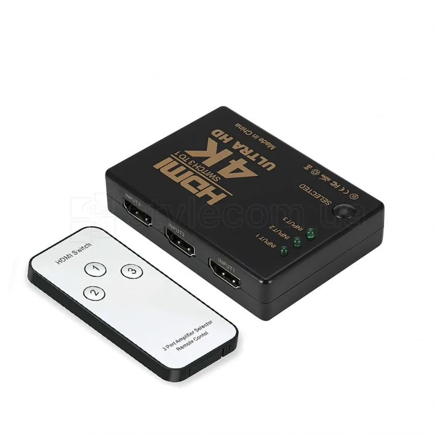 Розгалужувач HDMI на 3 пристрої з пультом чорний 4K 3840x2160
