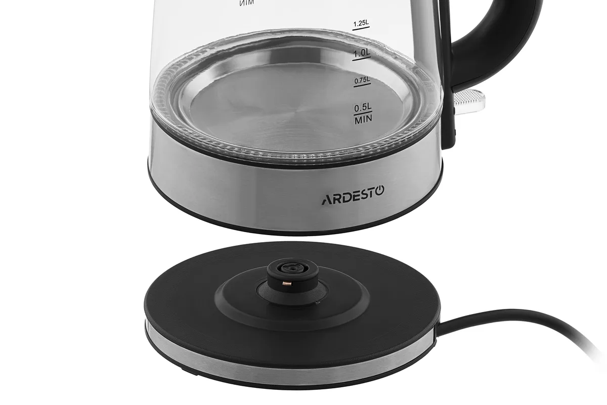 Электрочайник ARDESTO 17л, Strix, стеклянный, серебристый с черными элементами