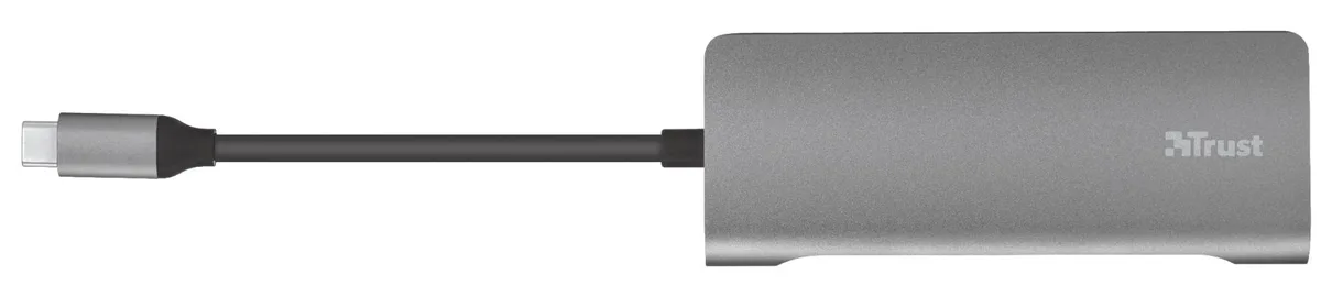 Хаб Trust Dalyx 7-IN-1 USB-С > 2xUSB-А 3.2/USB-С/HDMI/Ehernet/SD/microSD, Алюміній, 0.25м, Сірий