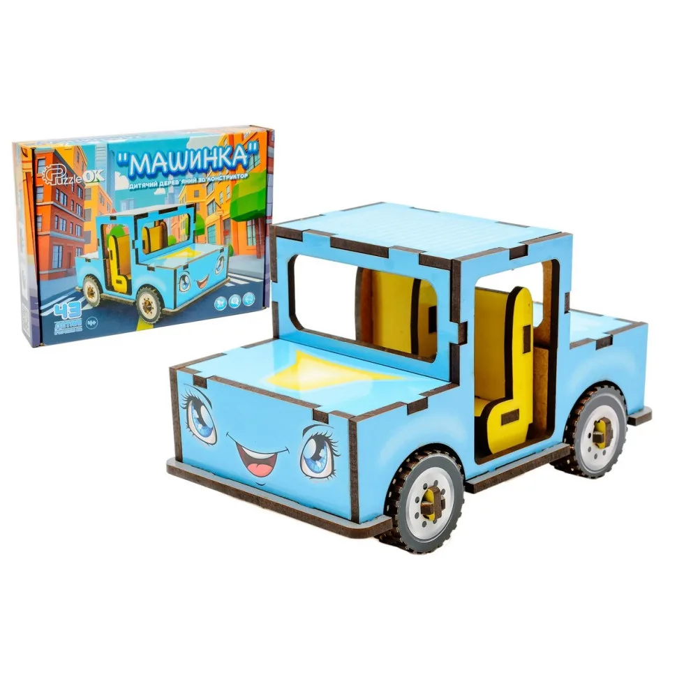 Дитячий дерев'яний 3D конструктор PuzzleOK ХДФ 43 деталі Багатоколірний
