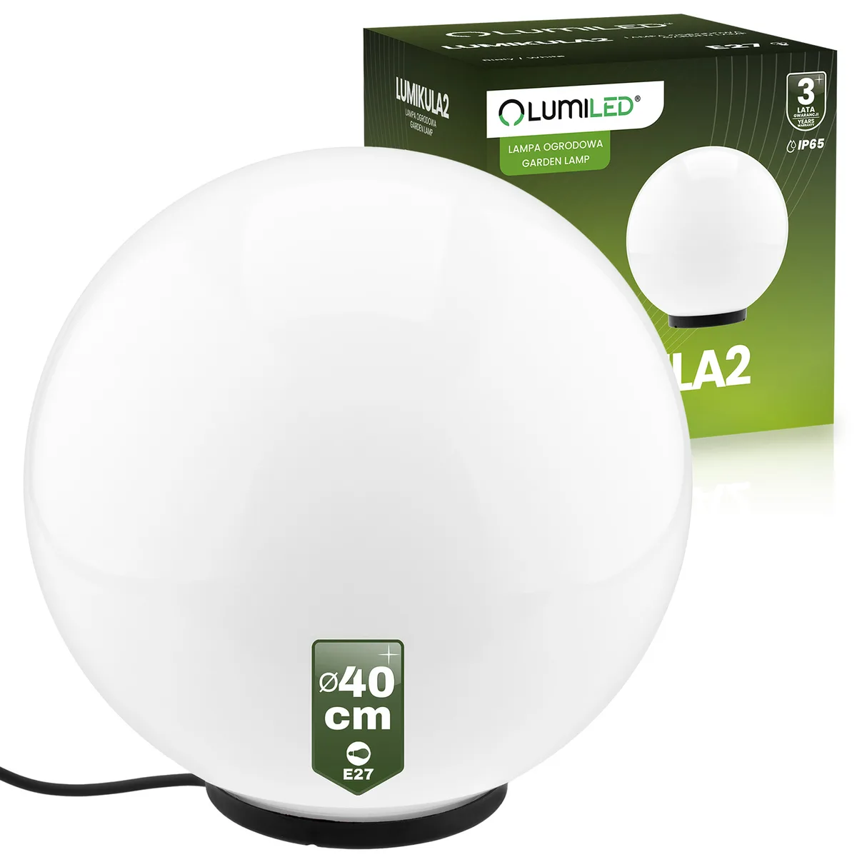 Садовий світильник Lumiled скляний 40 см білий E27 IP65