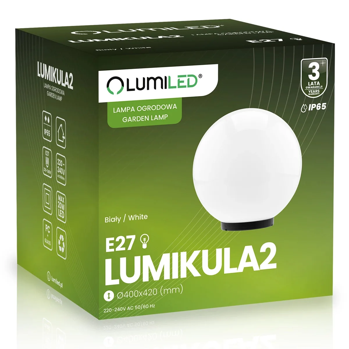 Садовый светильник Lumiled стеклянный 40 см белый E27 IP65