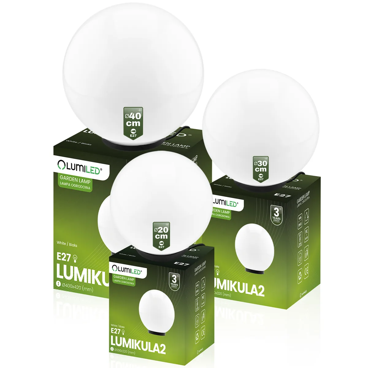 Садовый светильник Lumiled стеклянный 40 см белый E27 IP65