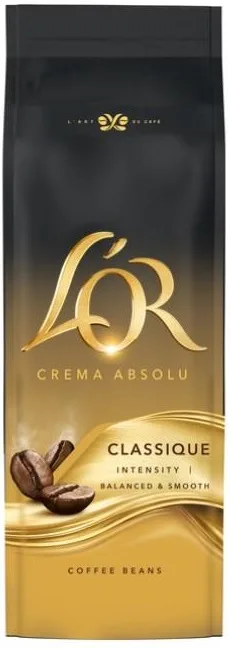 Кава L`OR у зернах, 500 г, Crema Absolute Classic, суміш арабіки та робусти.