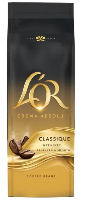 Кава L`OR у зернах, 500 г, Crema Absolute Classic, суміш арабіки та робусти.