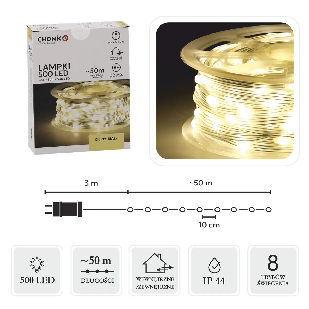 Гірлянда-струна Chomik LED 500 шт 49,9 м теплий білий