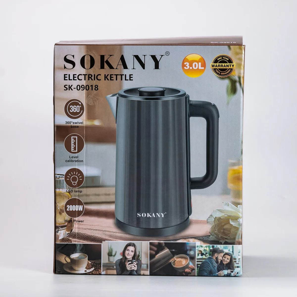 Электрочайник Sokany Нержавеющая сталь 3 л Серый