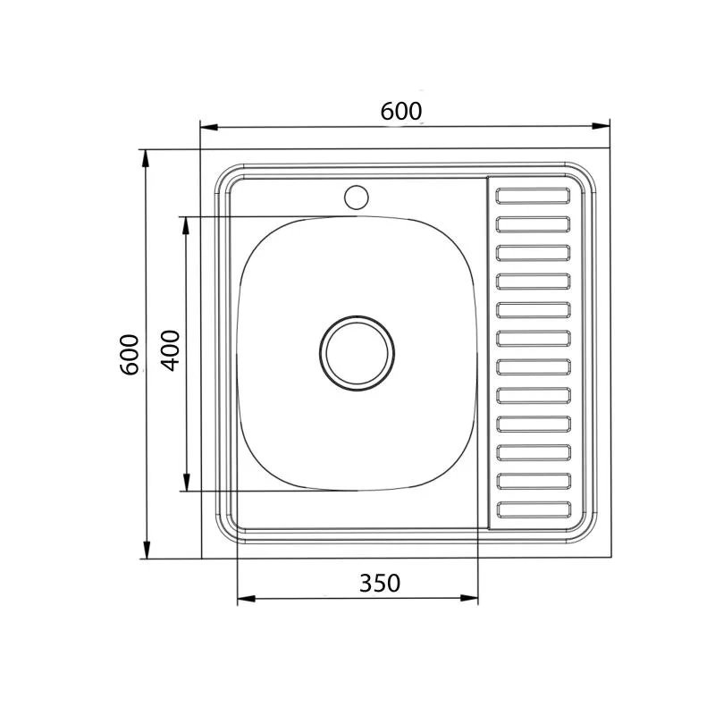 Кухонная мойка квадратная Brinex 6060-L 0,6 мм нержавеющая сталь 60х60 см сатин