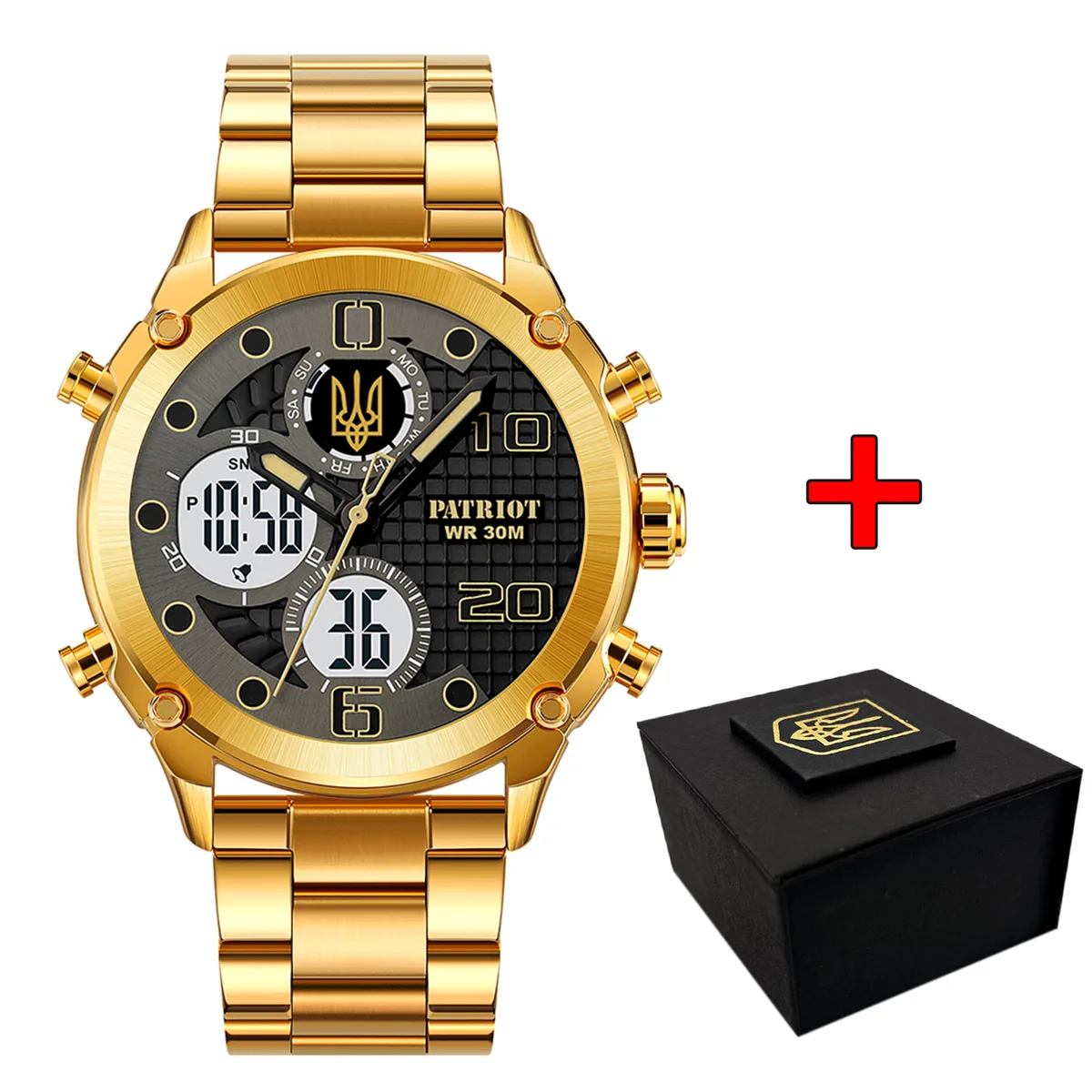 Наручні годинники Patriot нержавіюча сталь 30 м Gold-Чорні-Білі