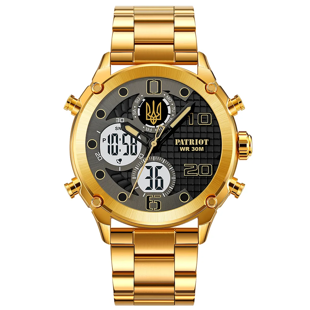 Наручні годинники Patriot нержавіюча сталь 30 м Gold-Чорні-Білі