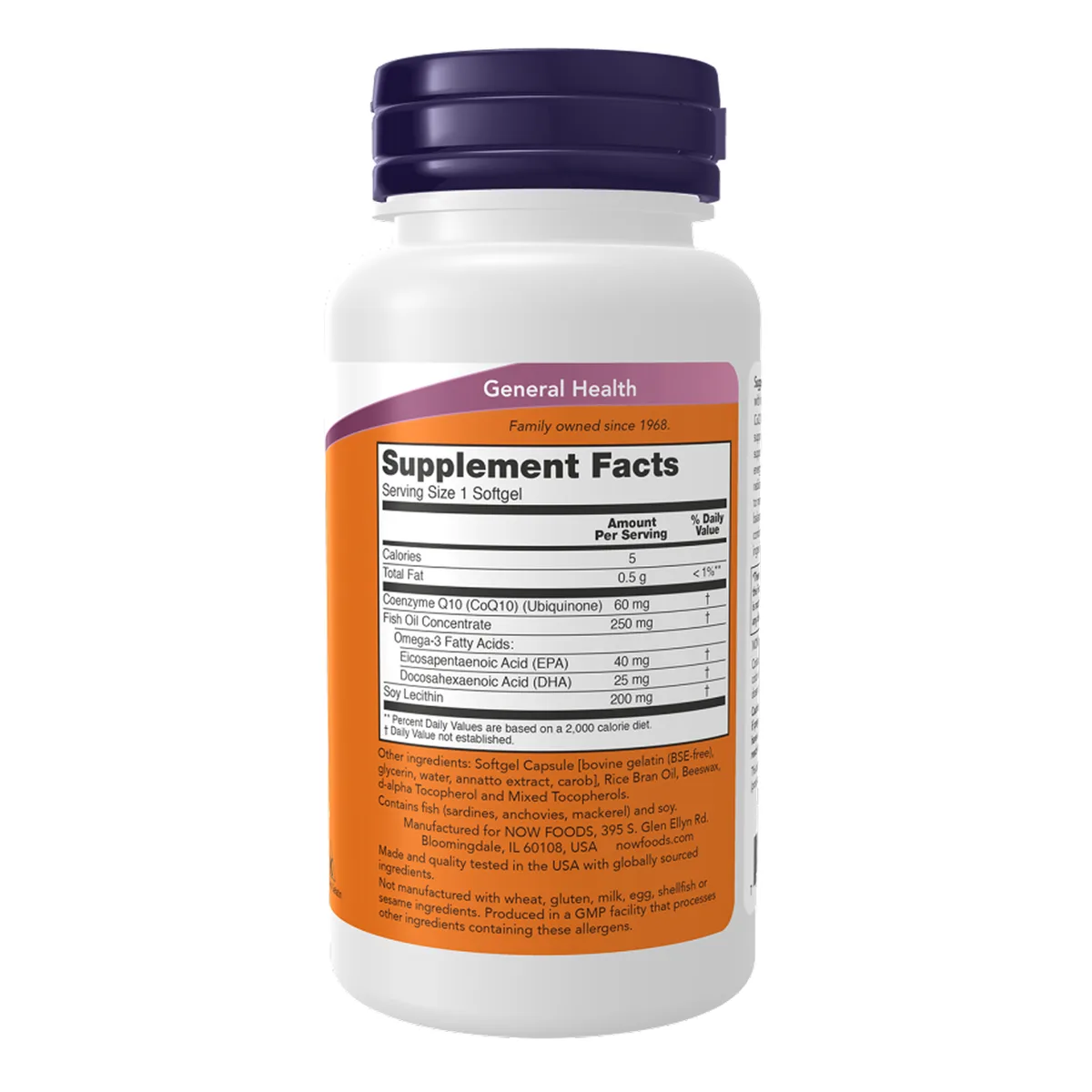 CoQ10 60мг та риб'ячий жир Омега-3 60 капсул Now Foods
