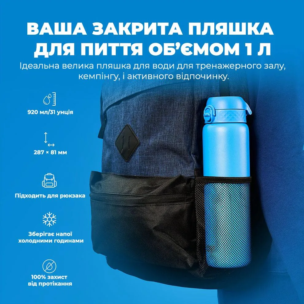 Бутылка для воды ION8 нержавеющая сталь 920 мл синяя вакуумная изоляция