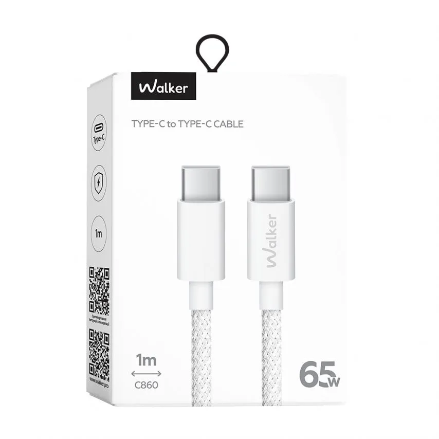 Кабель USB Type-C to Type-C 65W тканинний 1м білий