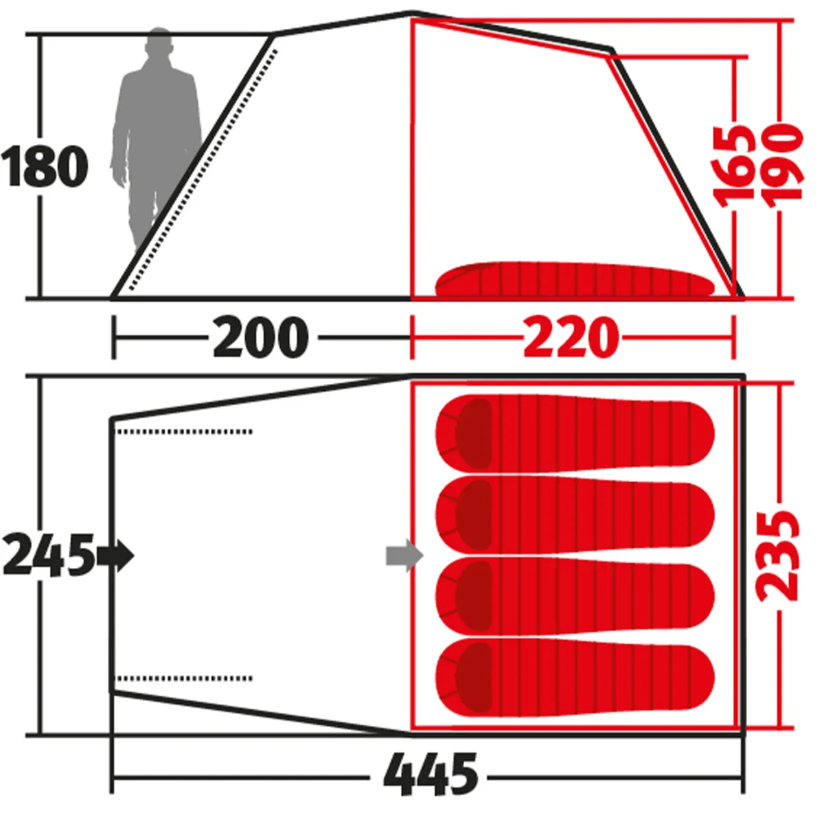Палатка Wechsel Polyester 4 местный 445х245х195 см Светло-коричневая