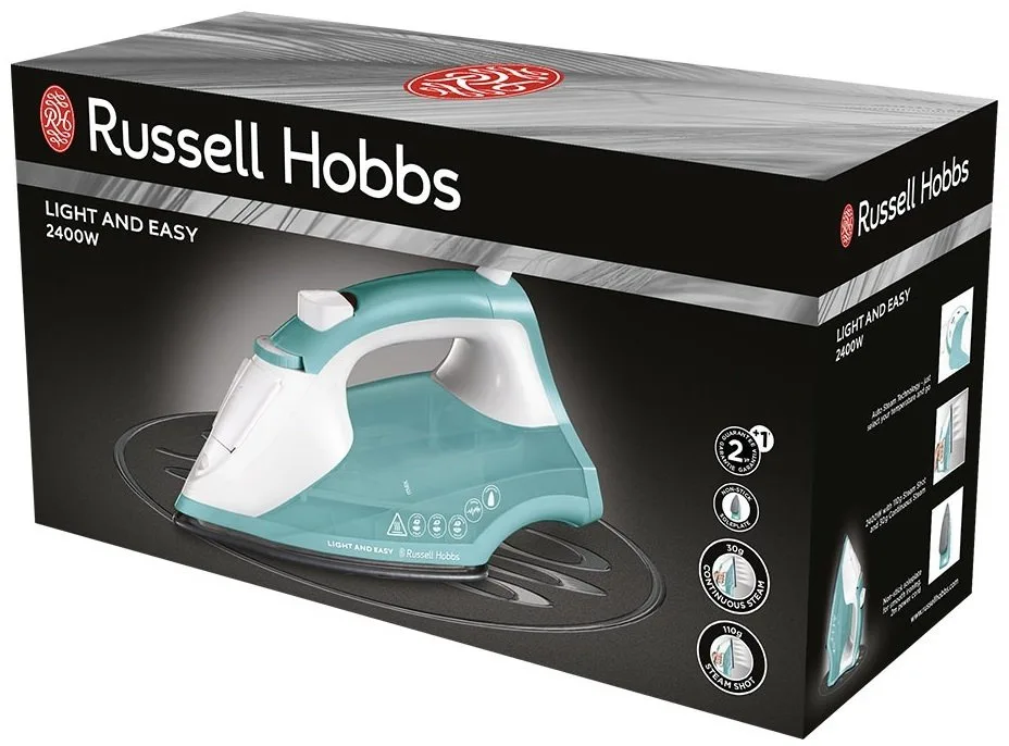 Утюг Russell Hobbs Light Easy, 2400Вт, 240мл, паровой удар -30°C, постоянная пара - 110г/мин, система против накипи, нержавеющая сталь