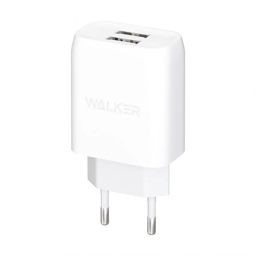 Мережевий зарядний пристрій WALKER пластик 68х40х22 мм білий 2USB 2,1A