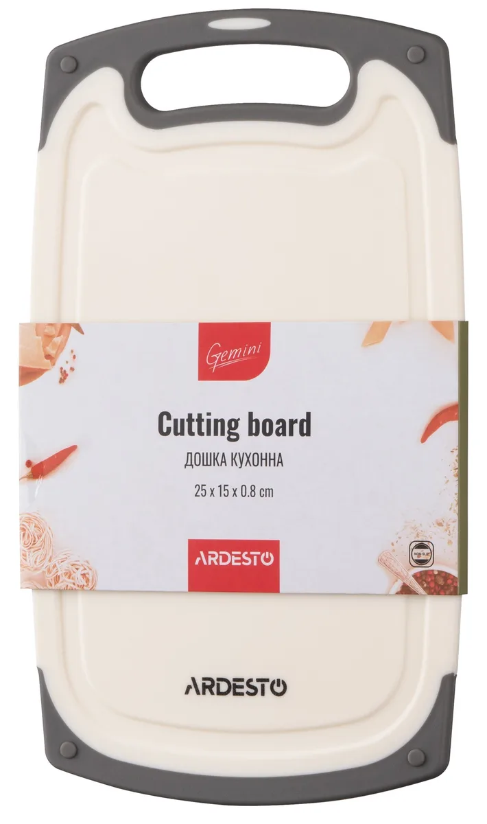 Кухонна дошка ARDESTO Gemini, 25x15x0.8 см, пластиковий, білий.