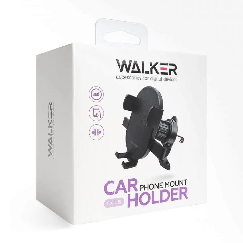 Автотримач WALKER пластик чорний для смартфонів 5,8-8,8 см 360° поворот