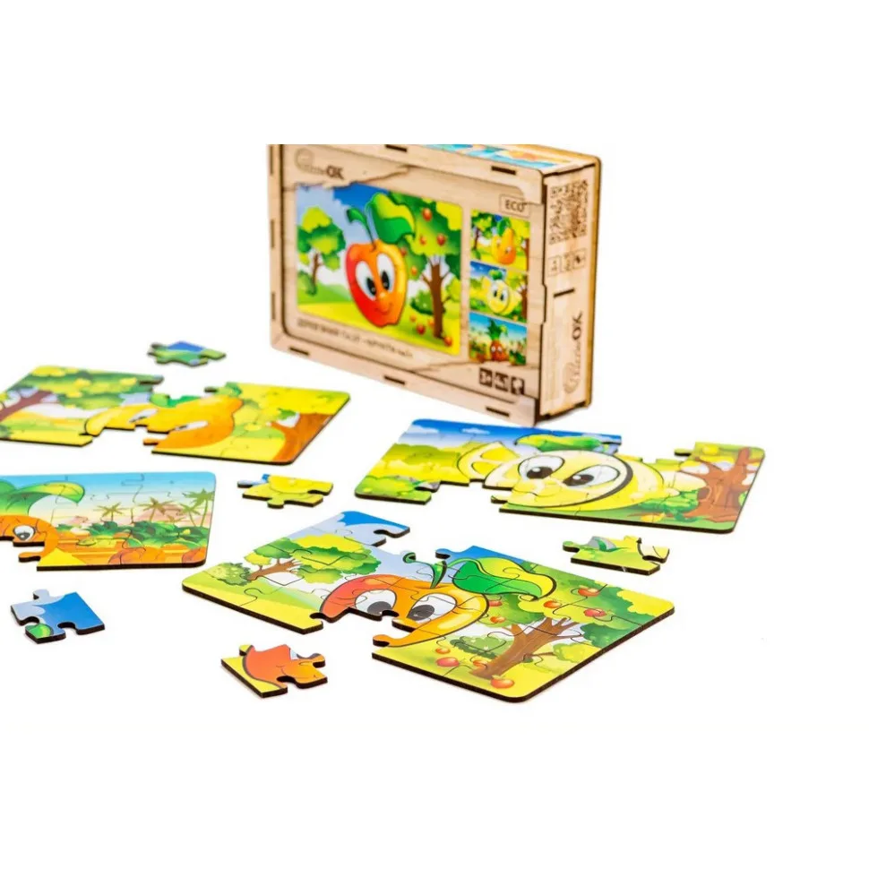 Дитячий дерев'яний пазл PuzzleOK Фрукти 80 елементів з дерева 4 в 1 яскравий
