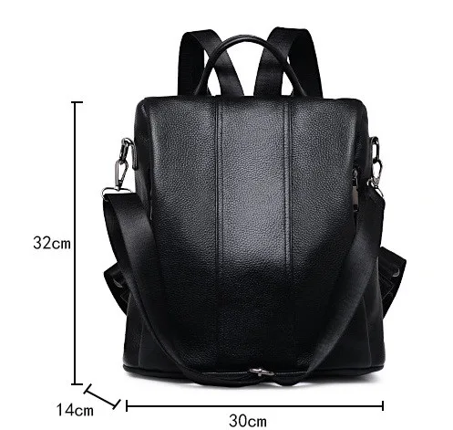 Женский кожаный рюкзак сумка трансформер 32х32х16 см черный