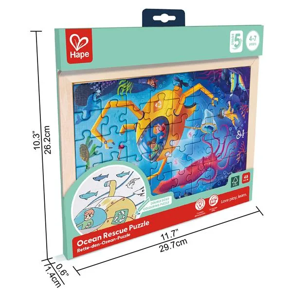 Пазл Hape картонний 30х26 см Океан з розмальовкою