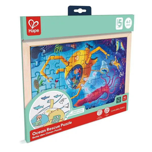 Пазл Hape картонний 30х26 см Океан з розмальовкою
