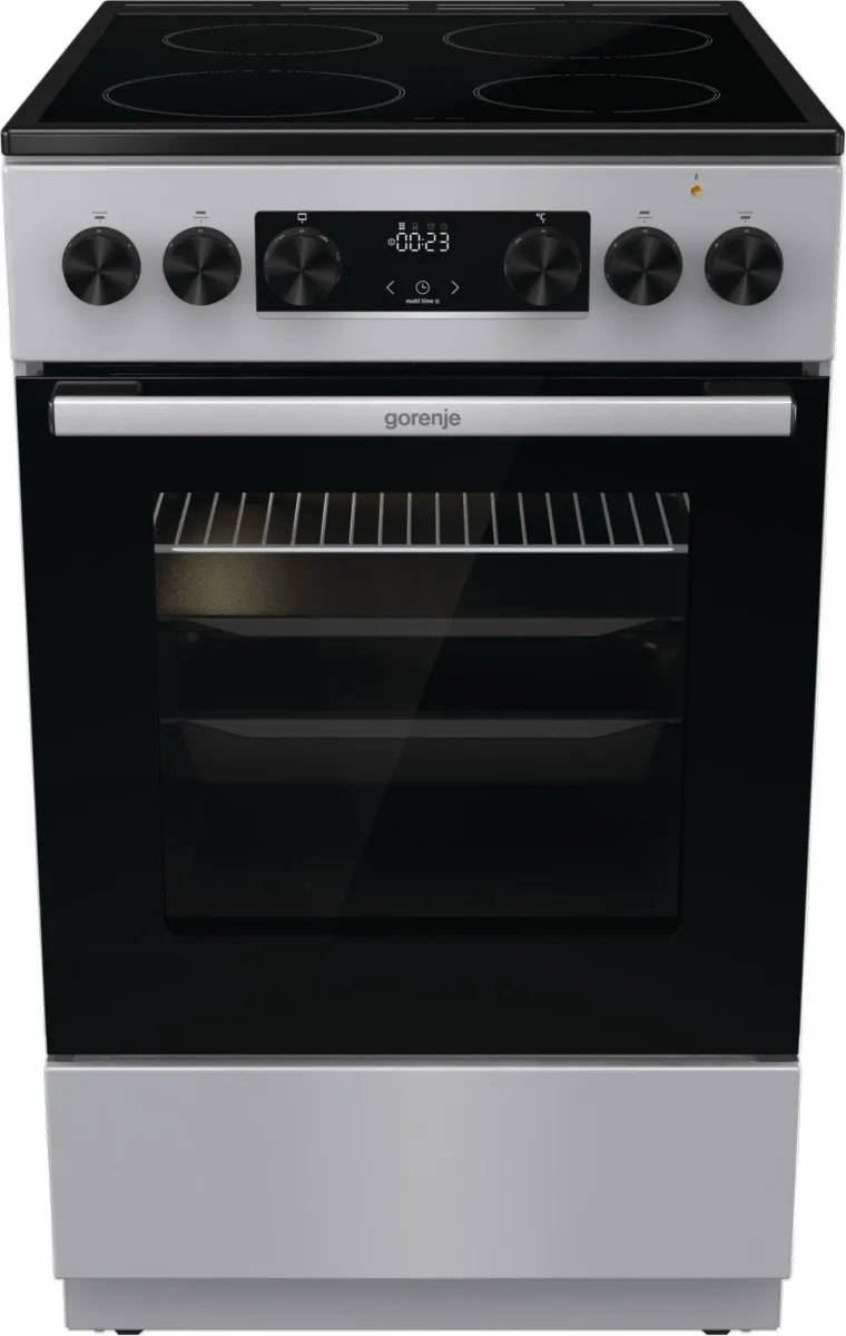 Електрична склокерамічна плита Gorenje, 70 літрів, 50x60 см, з дисплеєм та програматором, сірого кольору.