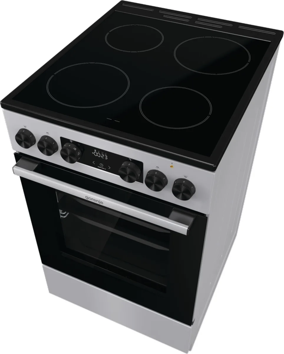 Електрична склокерамічна плита Gorenje, 70 літрів, 50x60 см, з дисплеєм та програматором, сірого кольору.