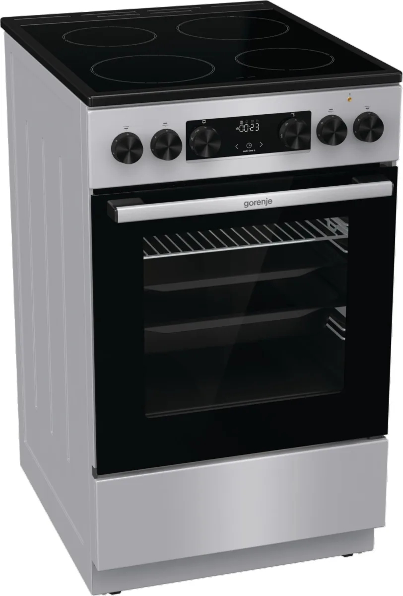 Електрична склокерамічна плита Gorenje, 70 літрів, 50x60 см, з дисплеєм та програматором, сірого кольору.