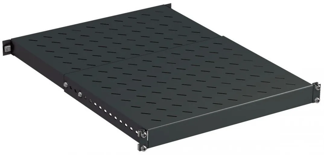 Полиця ZPAS 19", 1U, регульована, глибина 350-600 мм, 150кг максимально, чорна