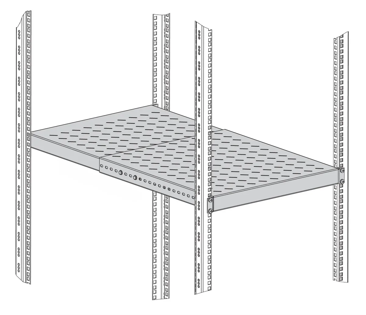 Полиця ZPAS 19", 1U, регульована, глибина 350-600 мм, 150кг максимально, чорна