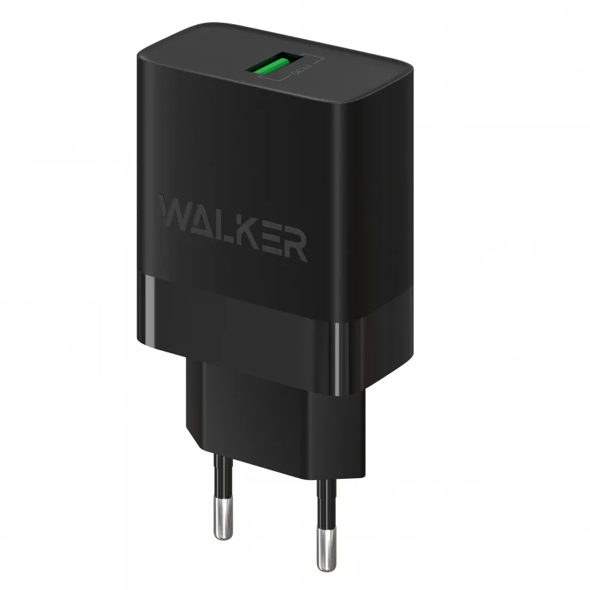 Мережевий зарядний пристрій WALKER ABS 66х44х25 мм Чорний 1USB QC3.0 18W