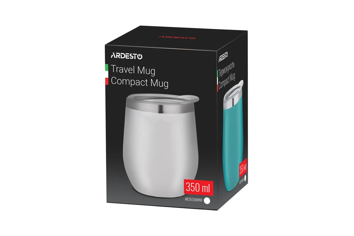 Термос-кухоль ARDESTO Compact, 350 мл, з нержавіючої сталі, білий.