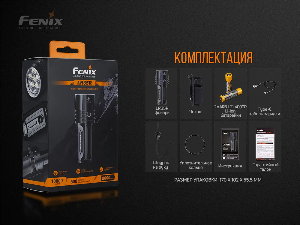Ліхтар ручний Fenix алюмінієвий 140х47х52 мм білий 10000 люмен IP68