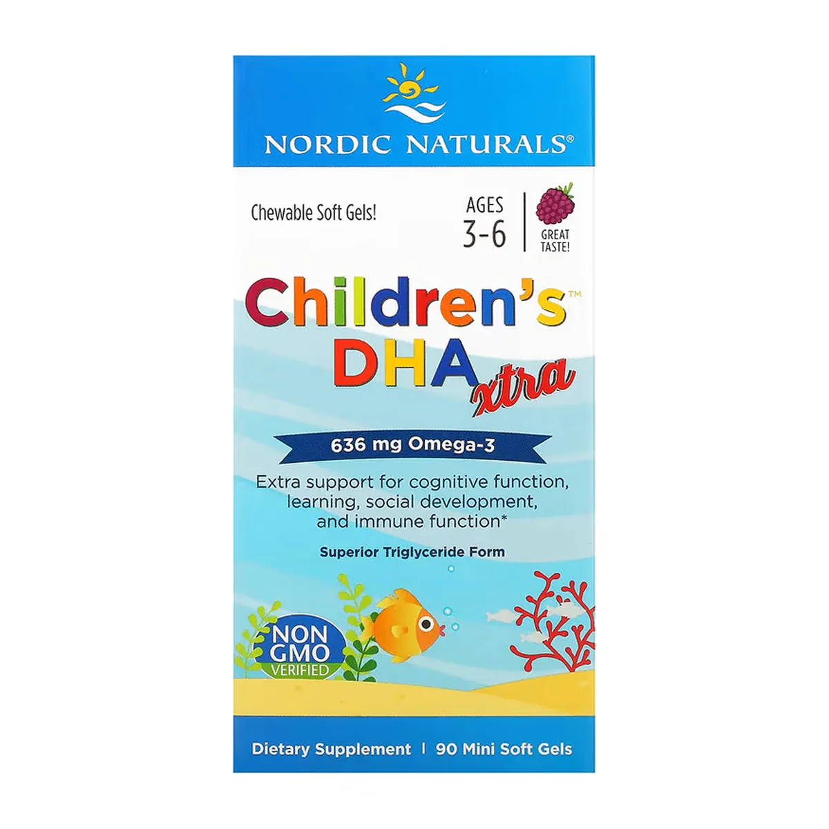 Дитяча омега-3 жирна кислота Nordic Naturals DHA Xtra 90 м'яких капсул ягідний пунш