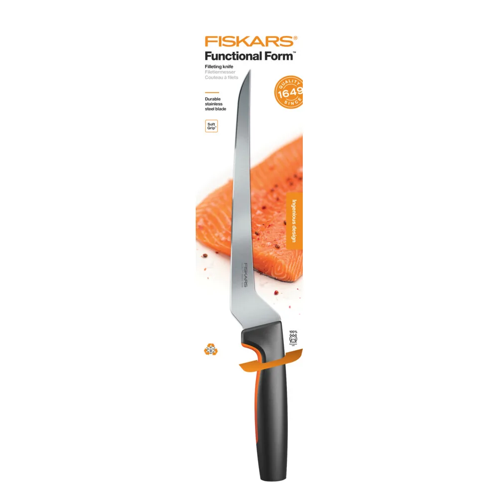 Ніж для філейної обробки Fiskars Functional Form, 21.6 см, нержавіюча сталь, пластиковий руків'я, чорний.