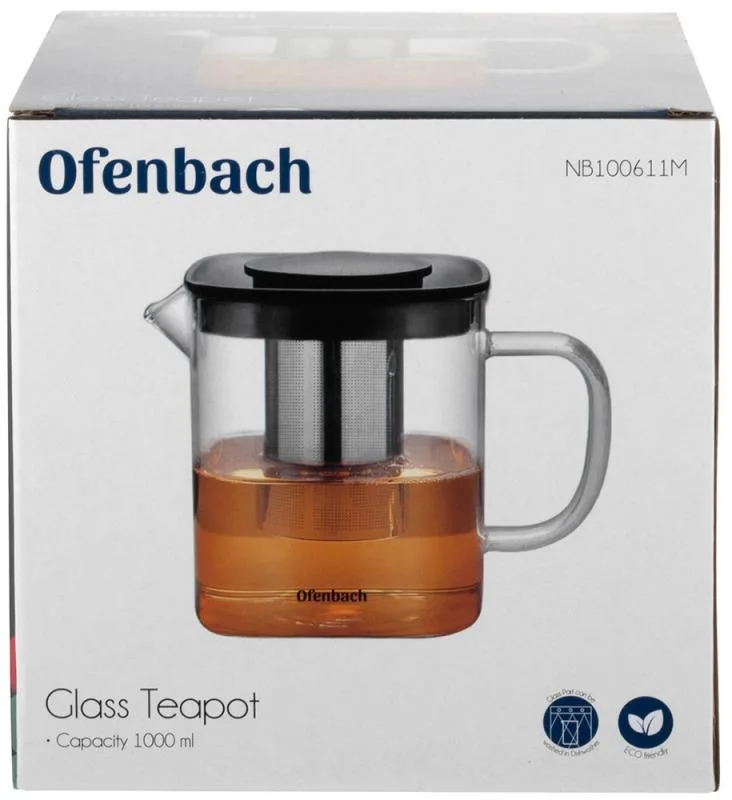 Чайник заварочний Ofenbach скляний 1000 мл з металевим ситечком