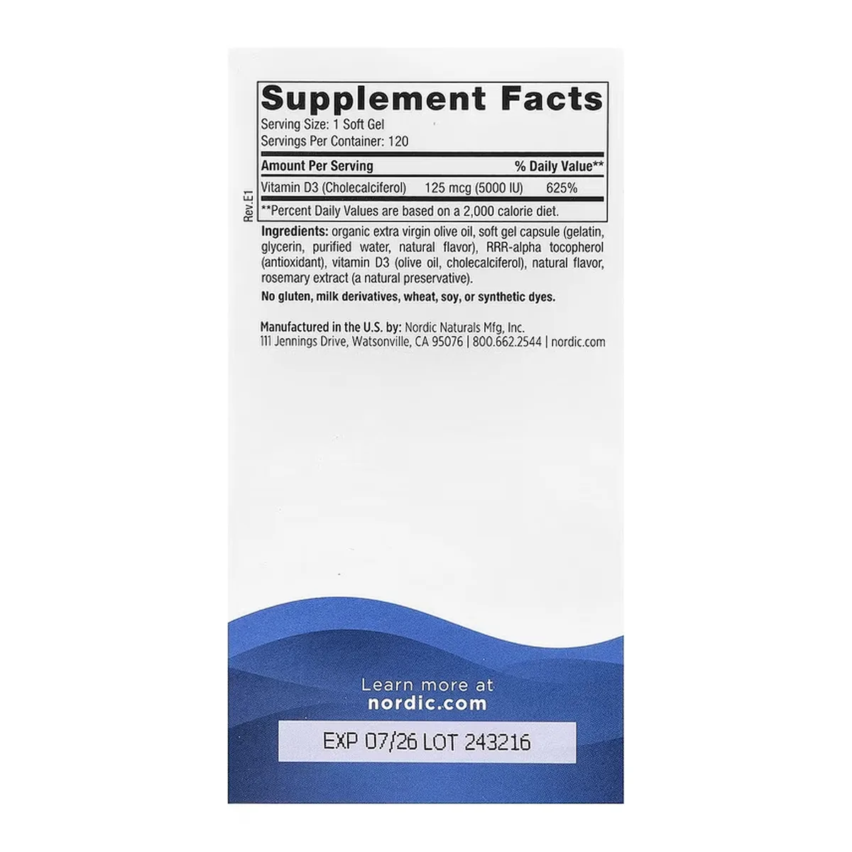 Vitamin D3 5000 Nordic Naturals капсулы 120 мини оранжевые