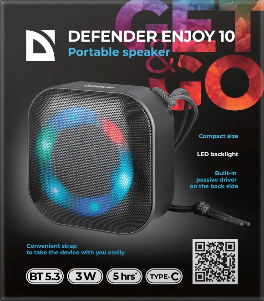 Портативна акустика Defender целюлоза 4,5х8,5 см Чорна