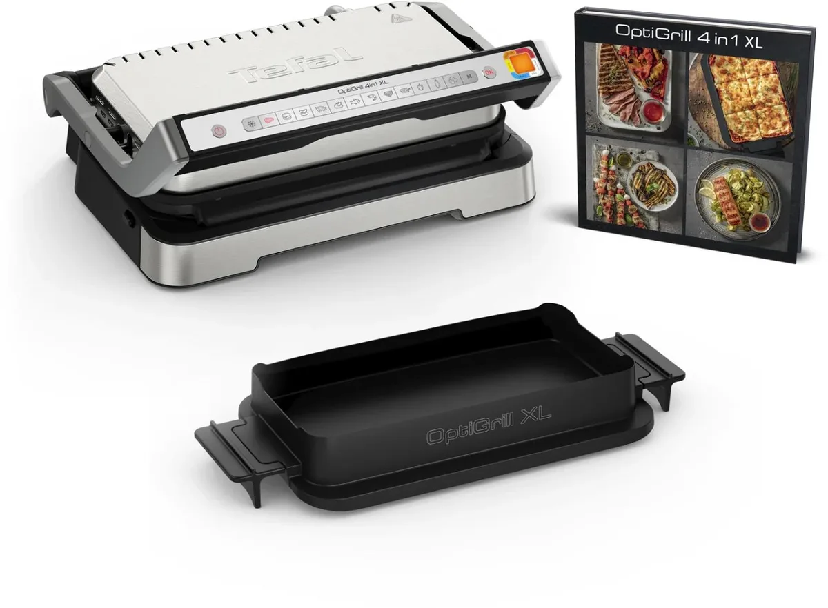 Гриль Tefal прижимной OptiGrill 4в1 XL 2200Вт, 4 температурных режима, съемные пластины, форма для выпечки, металл